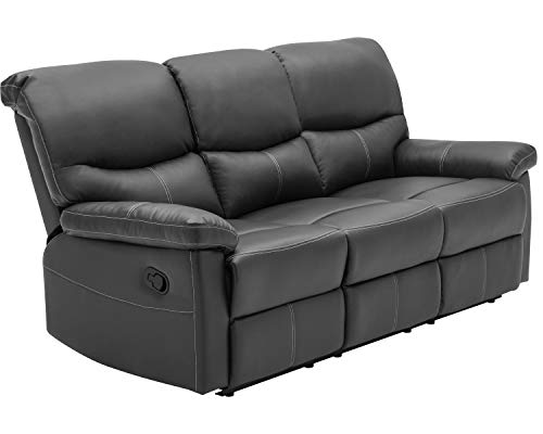 Recliner Sofa Sectional Recliner Sofa Set PU Leather Set 3 PCS Motion Sofa Recliner Couch Manual Reclining Chair 3 Seater for Living Room (Three Seat, Black)
