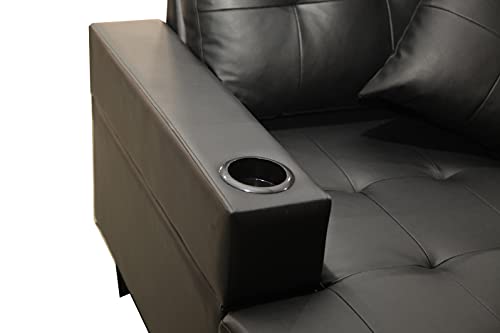 GAOFEIYANG 98” Sectional Sofa with Reversible Chaise Lounge, 4 Seating Leather L-Shape Couch Living Room Furniture Set with Cup Holders, Black