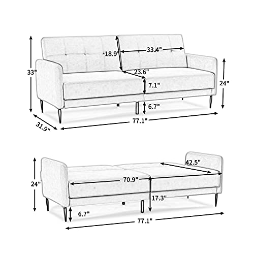 VEAREAR Modern Convertible Futon Sofa Bed, Linen Upholstered Loveseat Couch for Small Space, Folding Sofa Furniture for Compact Space/Home/House/Apartment/Living Room,Pink