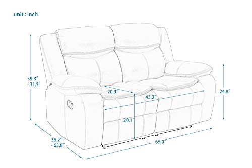 Toyfun Recliner Sofa Couch, PU Leather Loveseat 2 Seater with Cup Holders for Living Room, Manual Reclining Sofa Recliner Chair Lift up Storage