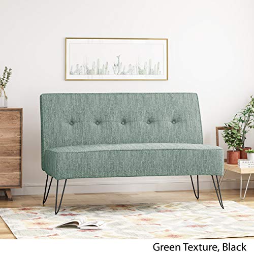 GDFStudio Christopher Knight Home Simona Modern Fabric Settee with Hair Pin Legs, Green, Texture