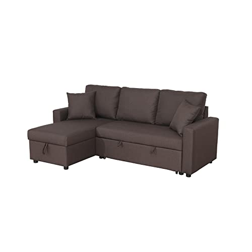 Kingway Furniture Hemus Linen Blend Reversible Sleeper sectional in Brown