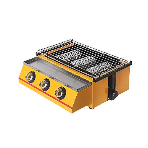ITOPKITCHEN 3 Burners Gas BBQ Grill Barbecue Adjustable Height 3 Minutes to 400 Degrees Outdoor Camping Stove (Glass, Yellow)