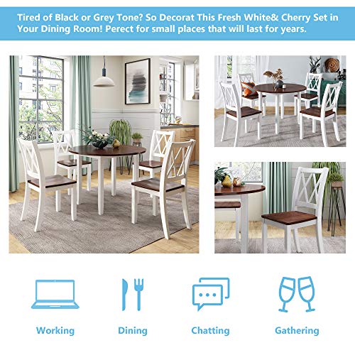 Harper & Bright Designs Dining Table Set - 5 Piece Round Dining Set with 4 Chairs Wood Dining Table Set