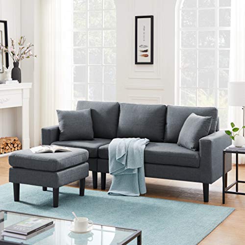 DEINPPA Grey Convertible Sectional Sofa Couchs Living Room Furniture Sets Reversible Chaise Left or Right Facing with 2 Pillows