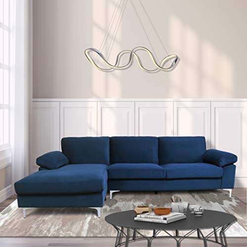 Sectional Couch Sofa for Living Room,Modern Futon Sofa Chaise L-Shape with Arm-Pillows & Metal Legs,Left Hand Facing,Up to 5-Seat Capacity Sleeper Sofa (Velvet Navy Blue)