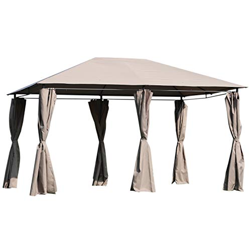 Outsunny 10' x 13' Outdoor Patio Gazebo Canopy with 6 Removeable Sidewalls, Weather-Resistant Roof, & Steel Frame Khaki