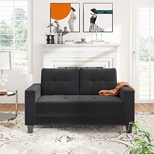 Morden Style Couch Furniture Upholstered Armchair and Loveseat for Home or Office (Black, 2-seat)