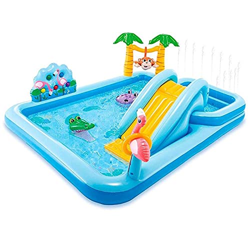 Swimming Pool,Inflatable Pool Large Paddling Family Pool for Children,Rectangular Thicken Heavy Duty Above Ground Pool for Kids,Adults,Outdoor,Backyard,with Air Pump,Blue,24419871cm