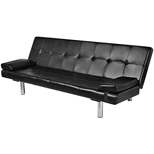 vidaXL vidaXL Sofa Bed with Two Pillows Artificial Leather Adjustable Black
