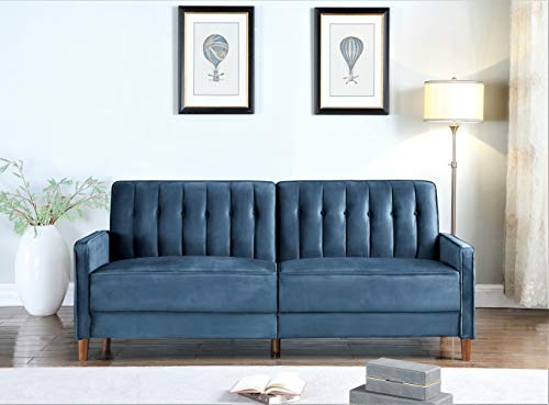 Container Furniture Direct Anastasia Mid Century Modern Velvet Uphostered Tufted Convertible Sleeper Sofa, 81
