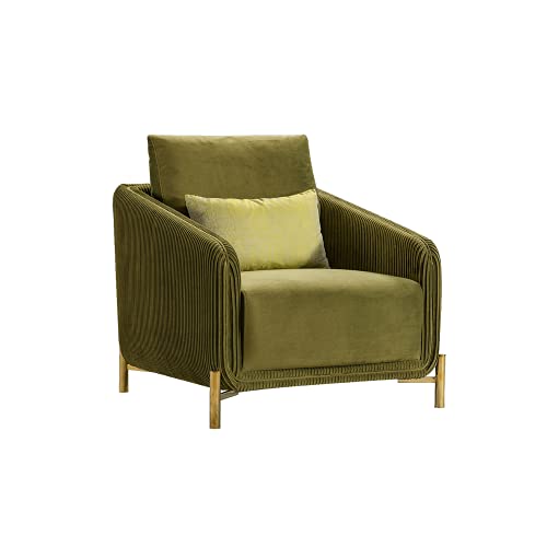 Acanva Mid-Century Compact Velvet Sofa, Contemporary Living Room Bedroom Furniture for Small Spaces with Channel Tufting Armrest, 32”W Armchair, Green