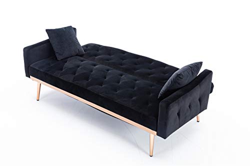 Velvet Sofa Accent Loveseat Sofa with Stainless Steel Feet (Black)