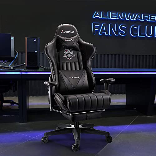 AutoFull Gaming Chair Racing Style Ergonomic High Back Computer Chair with Height Adjustment, Footrest，Headrest and Lumbar Support E-Sports Swivel Chair，Black
