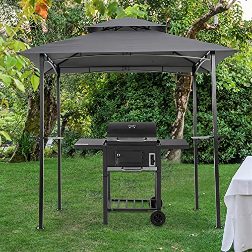 paritariny Gazebo, Shelter Tent Double Tier Outdoor Grill Gazebo 8x5Ft Soft Top Canopy and Steel Frame with Hook Bar Counters Grey Gazebo Canopy Tent (Color : Grey)
