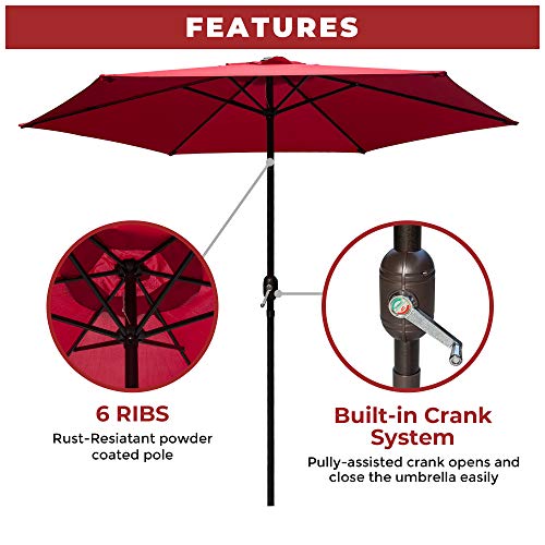 Abba Patio 9 Ft Fade Resistant Sunbrella Patio Umbrella with Auto Tilt and Crank, Alu. 8 Ribs, Red