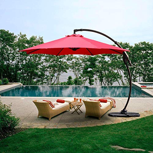 Grand patio Napoli 11 FT Curvy Aluminum Offset Umbrella, Patio Cantilever Umbrella with 360° Rotation, Red