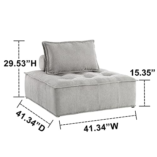 Fat Ant Fabric Upholstered Sectional Sofa Cube Accent Seat, Mid Century Modern Square Modular Sectional Sofa Couch with Two Removable Non-Slip Pillows, Living Room Sofa Set, Beige, 1 Pcs