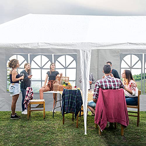 Outdoor Canopy Tent 10' x 30' Heavy Duty White Event Tent Party Wedding Waterproof Gazebo Sturdy Steel Frame Shelter w/5 Removable Sidewalls BBQ Pavilion Canopy