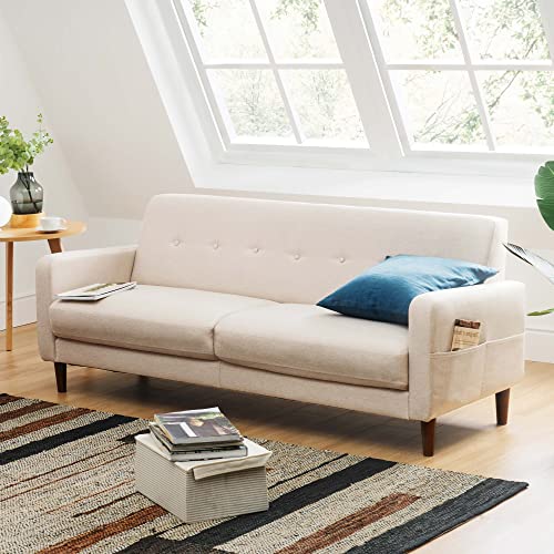 Mellow Adair Mid-Century Modern Tufted Linen Fabric Set Sofas, Ivory