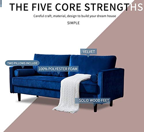 YYAO Living Room Sofa Loveseat Sofa Couch Soft Velvet Modern 2 Seater Sofa Living Room Furniture with Armrest and Pillows,Blue