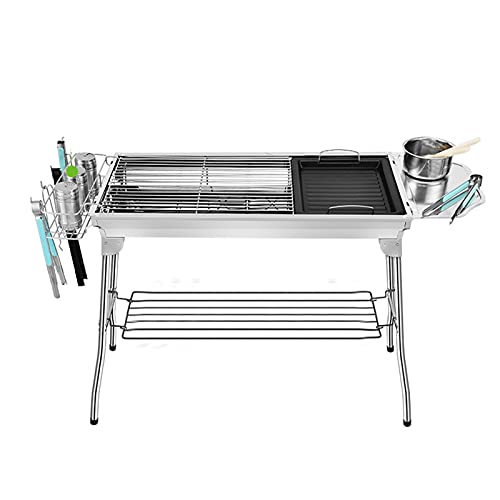 QIAOLI Charcoal Grill Portable Folding BBQ Grill Barbecue Outdoor Stainless Steel Smoker BBQ for Picnic Garden Terrace Camping