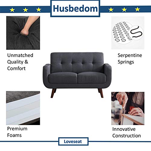 Husbedom 51(W) Loveseat Sofa Couch for Small Living Room, Bedroom,Apartment, Dorm,Straight Arms, Wooden Legs, Easy Assembly, Light Grey