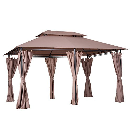 Outsunny 10' x 13' Steel Outdoor Patio Gazebo Canopy with Tier-Level Roof, Polyester Curtains, & 12 Ground Stakes