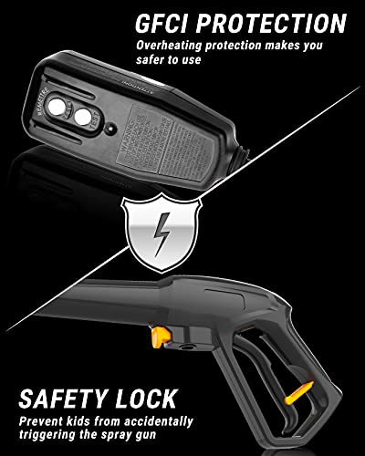 SUNPOW Electric Pressure Washer 2300 PSI Power Washer 2.0 GPM High Portable Car Washer Machine with Telescopic Rod, 4-Wheel Dual Form Design, Onboard Detergent Tank and 5-Nozzle, Best for Home, Patio