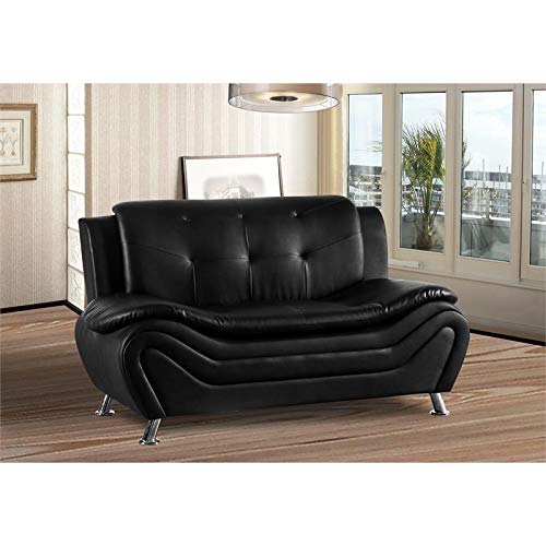 Pemberly Row Faux Leather Living Room Loveseat in Black