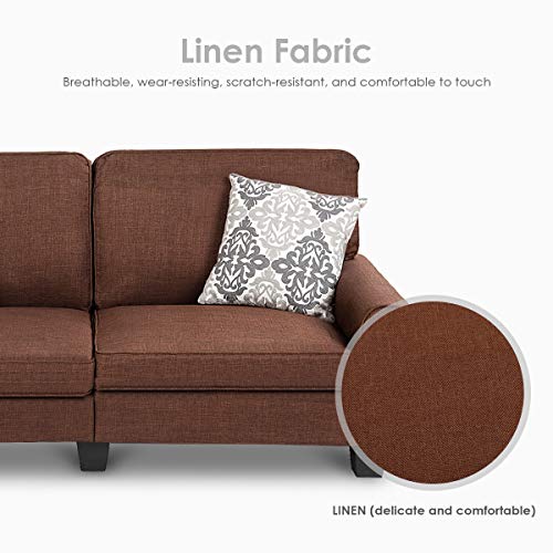 Giantex Sofa Couch Loveseat Fabric Upholstered Removable Back Seat Cushion Modern Home Living Room Furniture Set Bedroom Sofa (Brown)