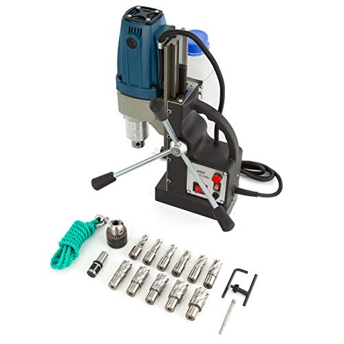 CO-Z 1100W Electric Magnetic Drill Press w 1.6 inch Boring Diameter Core Drill Bit Set, Portable Heavy Duty Power Mag Drill 2700lbf Electromagnet Drilling Machine for Any Surface and Home Improvement