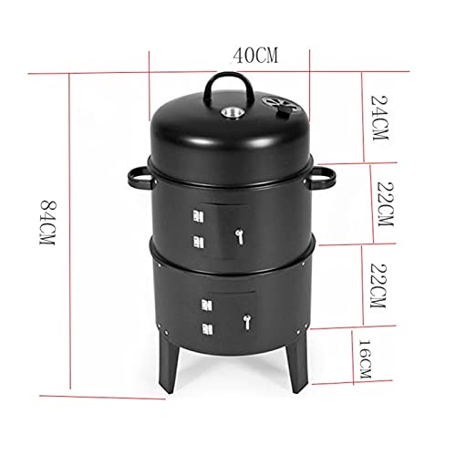 QIAOLI Metal 3 in 1 BBQ Grill Roaster Smoker Steamer Barbecue Grill Portable Outdoor Camping Charcoal Stove for Cooking Tools Accessories