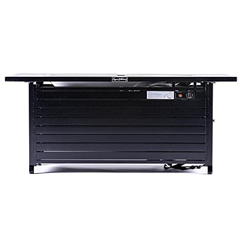 57 Inch 50000BTU Extruded Aluminum Outdoor Gas Propane Fire Pit Pits Firepit Fireplace Dinning Table Tables with Lid, Fire Glass, Retangular, ETL Certification, for Garden Backyard Deck Patio