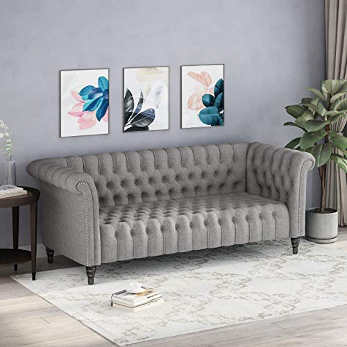 Christopher Knight Home Edgar Traditional Chesterfield Sofa with Tufted Cushions, Gray and Black