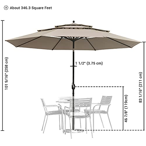 Patio Market Umbrellas, 11Ft UV70+ Protection Large Outdoor Umbrella Sunbrella Wind Resistant with Push Button Tilt and Crank, 8 Sturdy Ribs, for Garden, Deck, Backyard, Pool and Beach,Brown