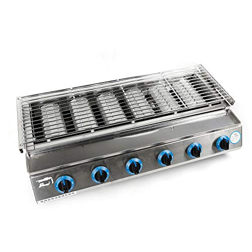 LOYALHEARTDY Gas BBQ Grill Grills On Clearance Gas Griddle Portable Grill Propane Prime Glass Shield Stainless Steel Smokeless LPG 6 Burners