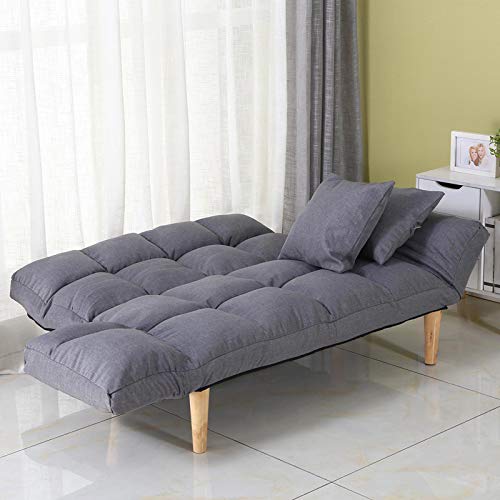 [Delivery Within 2-7 Days] Leisure Lazy Sofa Bed Couch Convertible Chair 4 in 1 Modern Style Wooden Leg Folding Game Recliner, with 2 Pillows and Movable Soft Armrests to Read and Watch TV to Relax