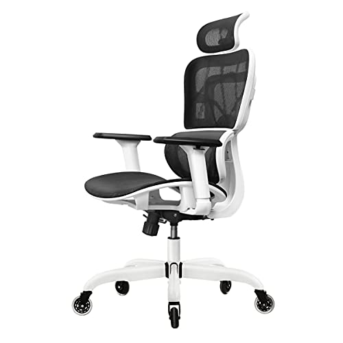 Office Chair, KERDOM Ergonomic Desk Chair, Comfy Breathable Mesh Task Chair with Headrest High Back, Home Computer Chair 3D Adjustable Armrests, Executive Swivel Chair with Roller Blade Wheels (White)