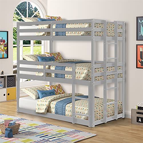 Triple bunk Bed, Twin Over Twin Triple Bunk Beds Wood Detachable Bed Frame Can Convertible Into Bunk Beds / Loft Bed for Kids/Adults, Gray