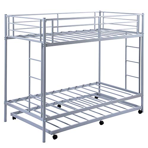 Metal Twin Over Twin Bunk Beds with Trundle Bed Twin Bunk Beds for Kids No Box Spring Required