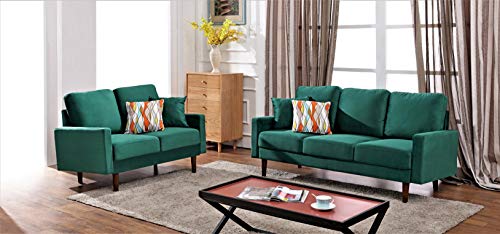 Container Furniture Direct Claire Velvet Upholstered Loose Back Cushion Sofa with Accent Pillows, 72