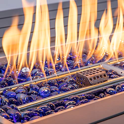 YeSea Propane fire Pit 44 Inch Rectangular fire Pit Table Grey Rattan fire Pit Propane 55,000 BTU Auto-Ignition Outdoor fire pits for Patio Yard with 3mm Aluminum Tabletop (Grey+Cover)