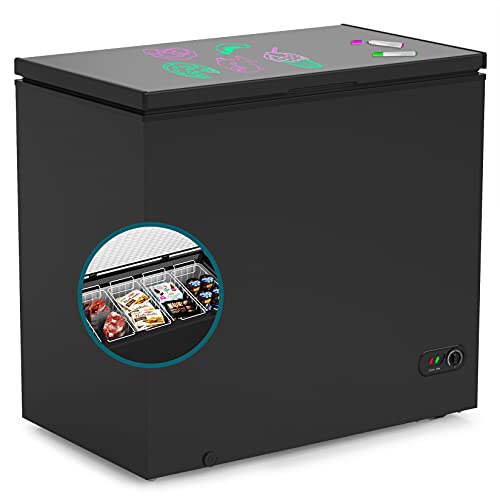 COOLHOME 7.0 Cubic Feet Chest Freezer with Removable Basket, from 6.8℉ to -4℉ Free Standing Compact Fridge Freezer for Home/Kitchen/Office/Bar (Black, 7.0 Cu.ft.-graffiti)