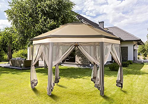 Vagowin Gazebo with Mosquito Netting, 12'x12' Pop-Up Gazebo, Outdoor Gazebo with Double Soft-top for Parties and Activities (Beige)
