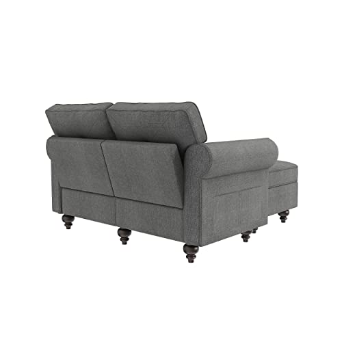 Nolany Reversible L-Shaped Sofa with Ottoman Sectional Sofa Couch Set with Chaise for Small Space, Traditional Sectional Sofa Couch with Storage, Grey
