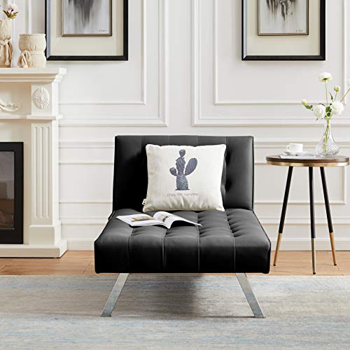 Folding Chair Sofa Bed PU Adjustable Sofa with Metal Legs Living Room Sleeping Area Sofa, Small Space Living Room Furniture Set Black