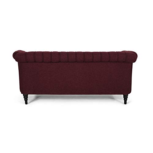 Edgar Traditional Chesterfield Sofa with Tufted Cushions, Wine and Black