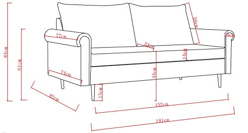 Kingway Diana Modern Fabric 3-Seat Mid Century Uphostered Couches for Living Room Sofas, Gray