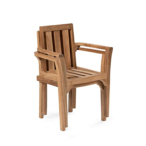 Titan Great Outdoors Classic Teak Stacking Chair, 2 Pack, Outdoor Patio Chair, Spa or Garden Seating